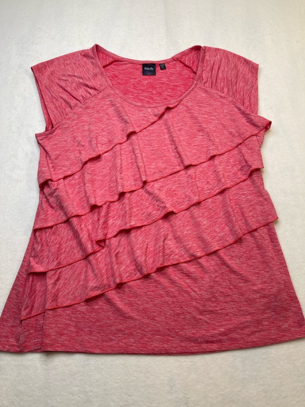 RAFAELLA Heathered Pink Layered Ruffle Cap-Sleeve Top WOMENS SIZE XXL